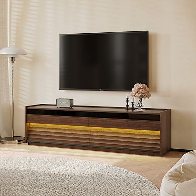 71 Inch Mid-Century Modern TV Stand with RGB LED Light