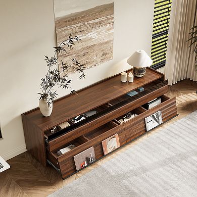 71 Inch Mid-Century Modern TV Stand with RGB LED Light