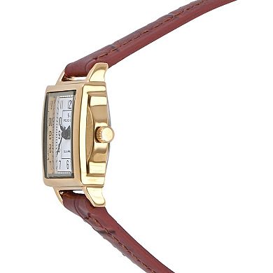 Peugeot Women's Vintage 14K Gold-Plated Rectangular Small Face Watch with Brown Leather Strap