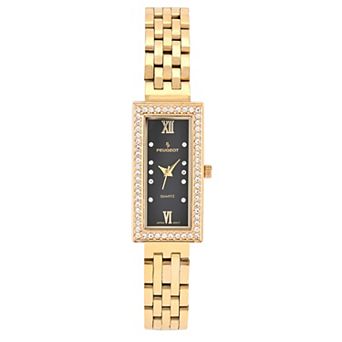 Peugeot Women's 35x20mm Black Crystal Bezel Watch with Stainless Steel Bracelet