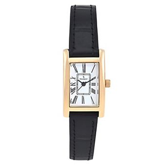 Peugeot Women's 34x20mm White Roman Dial Tank Dress Watch with Black Leather Strap