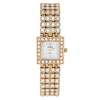 Peugeot Women's 14K Gold-Plated Jeweled Watch with Four Strands of Genuine Crystals