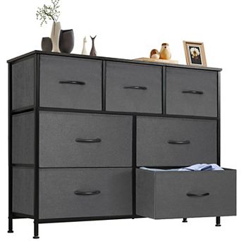 YIORTWO 7 Drawer Fabric Storage Dresser Waterproof Wood Top Thick Steel Frame Cabinet