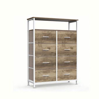 YIORTWO 8 Cubby Storage Cabinet Open Shelf Dresser with Wooden Top for Living Room Bedroom