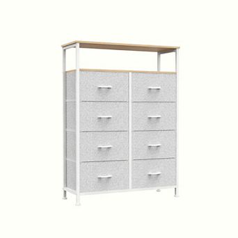 YIORTWO 8 Cubby Storage Cabinet Open Shelf Dresser with Wooden Top for Living Room Bedroom