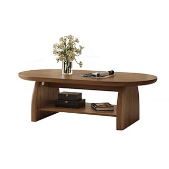 47 inch oval wooden coffee table with storage rack
