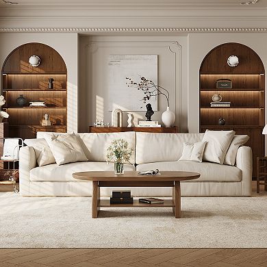 47 inch oval wooden coffee table with storage rack