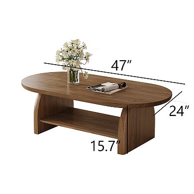 47 inch oval wooden coffee table with storage rack