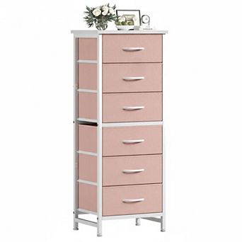 YIORTWO 6 Fabric Drawer Tall Storage Dresser Metal Frame Anti-Tip Wooden Top Organizer
