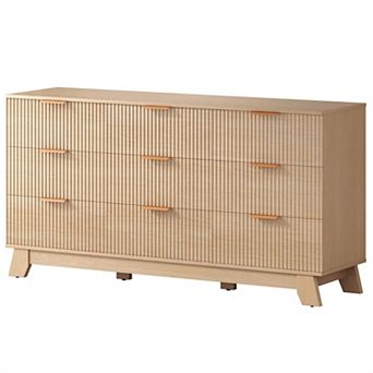 YIORTWO 9 Drawer Fluted Wood Dresser Bedroom Living Room Hallway Storage Cabinet