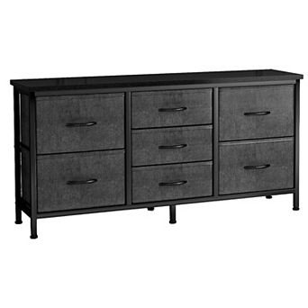 YIORTWO 7 Drawer Dresser Wooden Top Metal Frame Bedroom Fabric Storage Cabinet