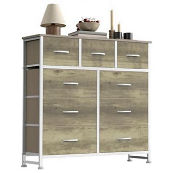 YIORTWO 9 Drawer Fabric Storage Dresser with Wooden Top for Bedroom Nursery and Closet