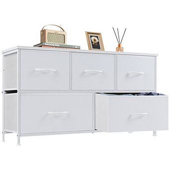 YIORTWO 5 Drawer Fabric Storage Dresser with Wooden Top for Bedroom and Nursery