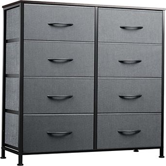 YIORTWO Tall Fabric Storage Dresser 8 Drawer Storage Tower with Wooden Top for Bedroom
