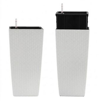 WOW PIONEER Set of 2 Self-Watering Square Planters with Faux Rattan Finish