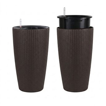 WOW PIONEER Set of 2 Circle Planter Box Set Indoor Outdoor Flower Pot Garden