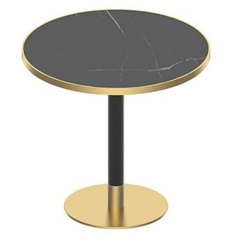 WOW PIONEER Modern Round Dining Table with Sturdy Metal Frame and Marble Top