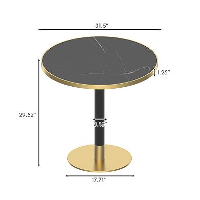 WOW PIONEER Modern Round Dining Table with Sturdy Metal Frame and Marble Top