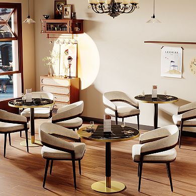 WOW PIONEER Modern Round Dining Table with Sturdy Metal Frame and Marble Top
