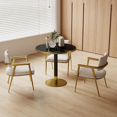 WOW PIONEER Modern Round Dining Table with Sturdy Metal Frame and Marble Top