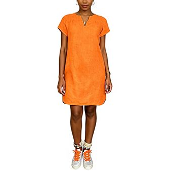 Women Short Sleeve Split V Neck Tunic Dress Loose Linen Blend Casual Shift Mini Dress Daily Travel