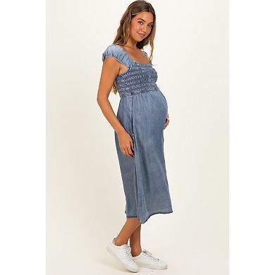 Maternity Denim Chambray Smocked Midi Dress
