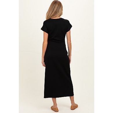 Maternity Side Tie Short Sleeve Midi Dress