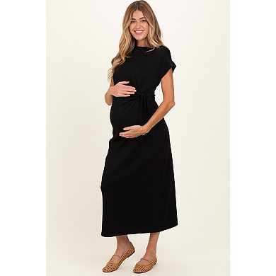 Maternity Side Tie Short Sleeve Midi Dress