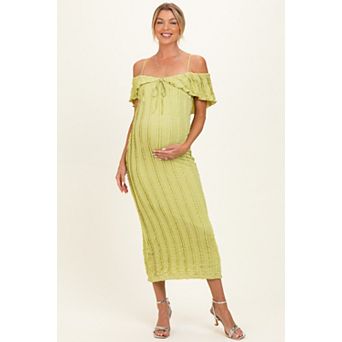Maternity Off Shoulder Lace Knit Midi Dress