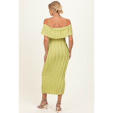 Maternity Off Shoulder Lace Knit Midi Dress