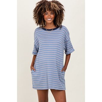 Maternity Stripe Knit Short Sleeve T-Shirt Dress