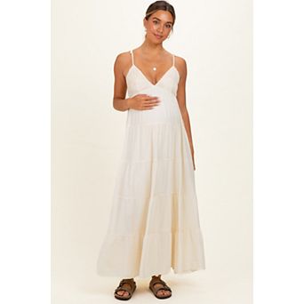 Maternity Crochet Detail Tiered Shoulder Tie Maxi Dress
