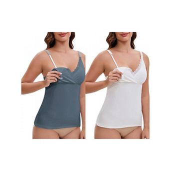 2 Packs Women's Crisscross Lace Trim Adjustable Shoulder Straps Nursing Top Padded Breastfeeding
