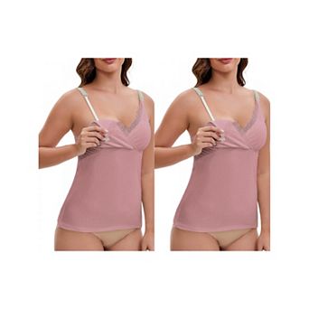 2 Packs Women's Crisscross Lace Trim Adjustable Shoulder Straps Nursing Top Padded Breastfeeding