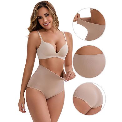 4 Packs Women's High-Waisted Tummy Control Hip Lifting Underwear Seamless Solid Body Control Panties