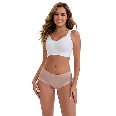 4 Packs Women's Mid-Waisted Modal Underwear Solid Cotton Full Coverage Briefs