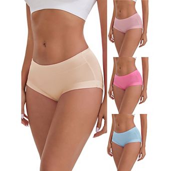 4 Packs Women's Mid-Waisted Modal Underwear Solid Cotton Full Coverage Briefs