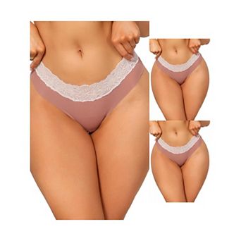 3 Packs Women's Low-Rise Ice Silk Panties Lace Trim Lingerie No Trace Underwear Breathable Intimates