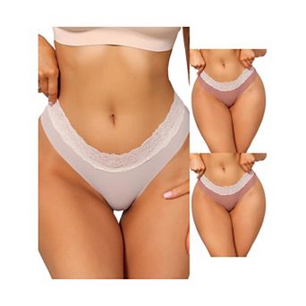 3 Packs Women's Low-Rise Ice Silk Panties Lace Trim Lingerie No Trace Underwear Breathable Intimates
