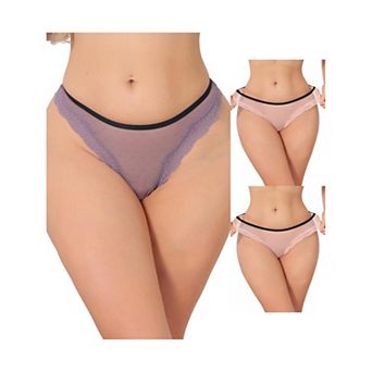 3 Packs Women's Lace Sheer Mesh Underwear Low Rise Bikini Polka Dot See Through Thongs