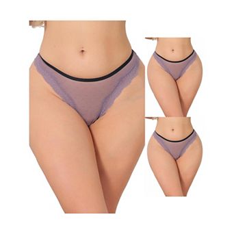 3 Packs Women's Lace Sheer Mesh Underwear Low Rise Bikini Polka Dot See Through Thongs