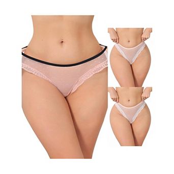 3 Packs Women's Lace Sheer Mesh Underwear Low Rise Bikini Polka Dot See Through Thongs