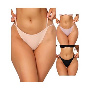 3 Packs Women's Low Waisted String Underwear High Cut Ice Slik Briefs Thongs