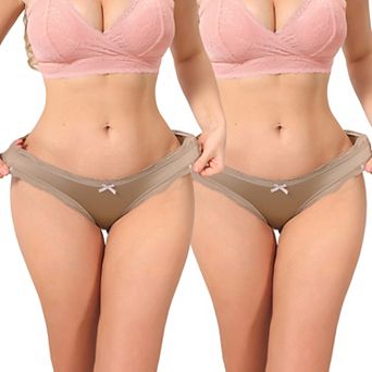 2 Packs Women's Low Rise Satin Panties Underwear Floral Lace Trim Briefs