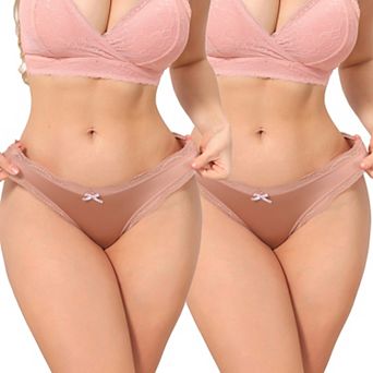 2 Packs Women's Low Rise Satin Panties Underwear Floral Lace Trim Briefs