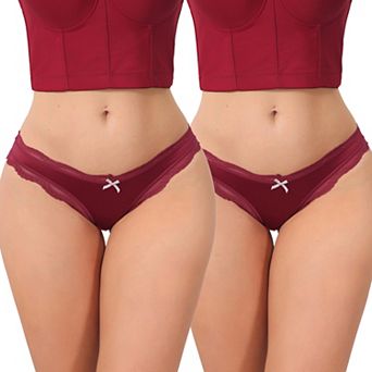 2 Packs Women's Low Rise Satin Panties Underwear Floral Lace Trim Briefs