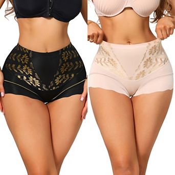 2 Packs Women's High Waisted Lace Tummy Control Boyshorts Ice Silk Hip Lifting Shaper Panties