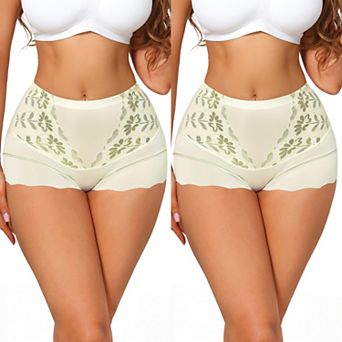 2 Packs Women's High Waisted Lace Tummy Control Boyshorts Ice Silk Hip Lifting Shaper Panties