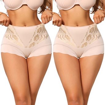 2 Packs Women's High Waisted Lace Tummy Control Boyshorts Ice Silk Hip Lifting Shaper Panties