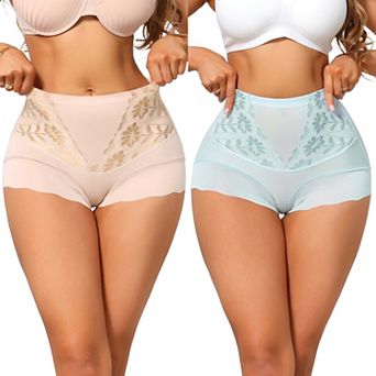 2 Packs Women's High Waisted Lace Tummy Control Boyshorts Ice Silk Hip Lifting Shaper Panties